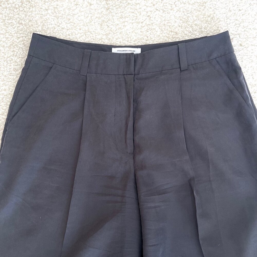 & Other Stories Wide Silk Trousers in Black Size 6 - Picture 4 of 11